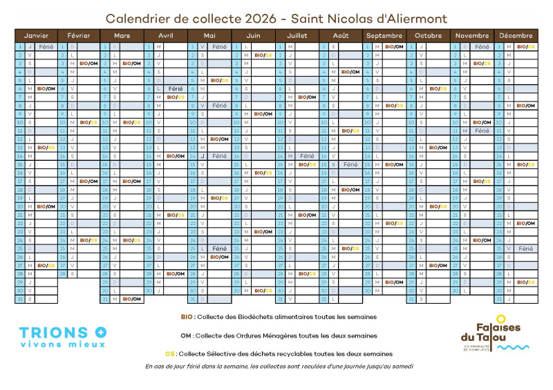 Calendrier de collecte 2026